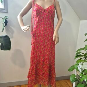 BCBG Paris Paris Vintage Y2K 100% Silk Slip On Floral Long Dress Sz 4P